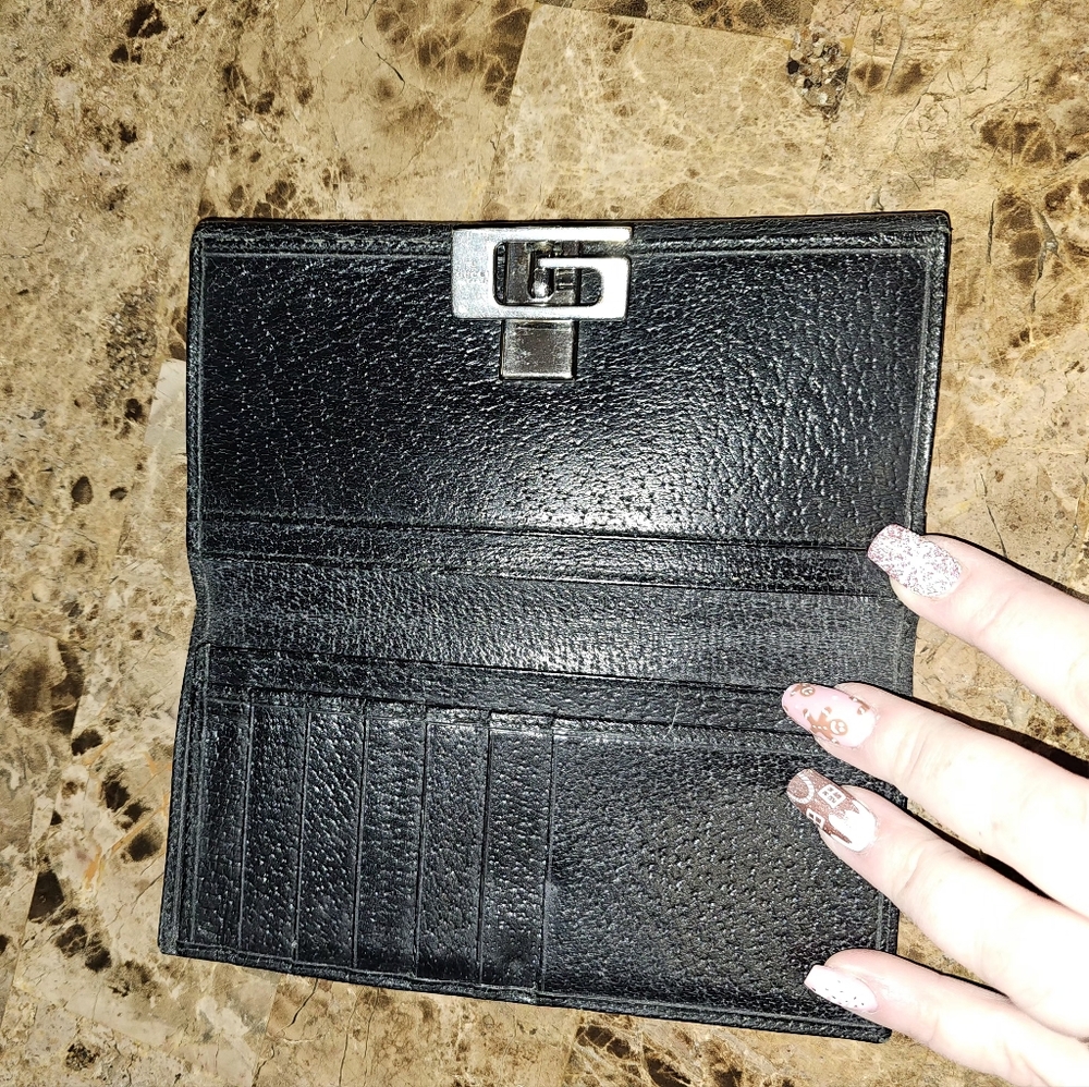 Black Pebbled Leather Gucci Continental Long Wallet